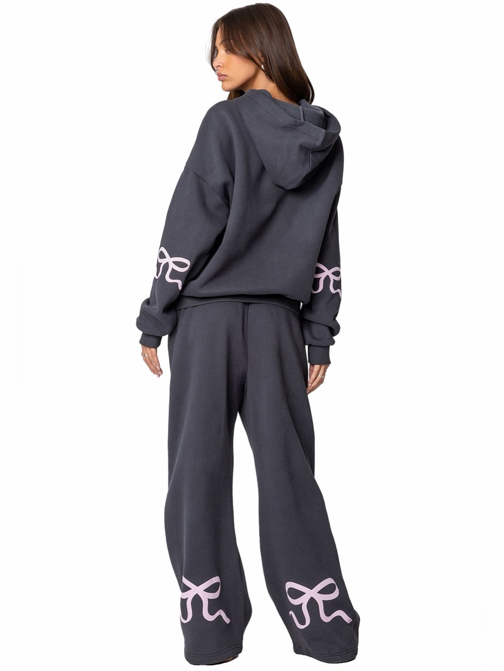 Edikted Bonney Bow Detail Hoodie Sweatpants Matching Set Grey Size M
